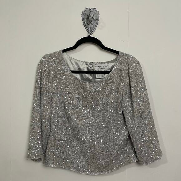 Adrianna Papell P12 Vintage formal beaded blouse cocktail evening party silver - Picture 1 of 7